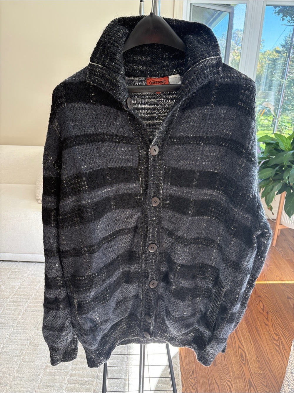 Missoni Men's Black & Charcoal Striped Button Cardigan